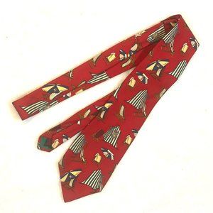 Tommy Hilfiger red beach tent umbrella print necktie neck tie Summer vacation 58